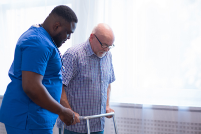 patient doing rehab in a skilled nursing facility