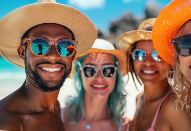 group of people with sunglasses on a sunny day